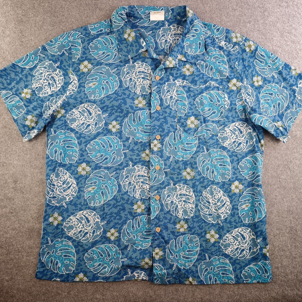 Barefoot In Paradise Shirt Mens Large Blue Monkey Leaf Print Aloha Royals